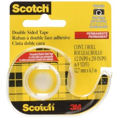 3M Scotch Double-Sided Tape - 20.8 ft (6.4 m) Length x 0.50" (12.7 mm) Width - Clear - Dispenser Included - 1 Each