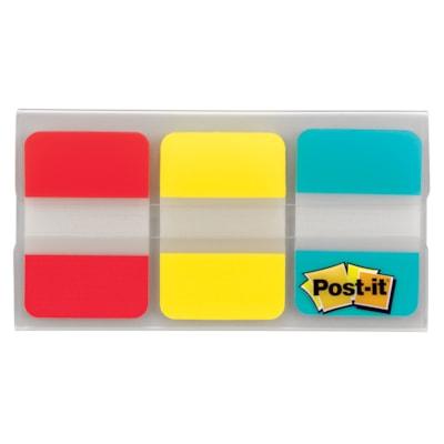 Post-it® Durable Tabs - Write-on Tab(s) - 0.98" (25 mm) Tab Height x 1" (25.40 mm) Tab Width - Self-adhesive, Removable - Red, Yellow, Blue, Neon Tab(s) - Wear Resistant, Tear Resistant, Durable, Writable, Repositionable, Reusable, Removable - 66 / Pack
