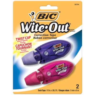 BIC Wite-Out Mini Twist Correction Tape, White, Tear-resistant And Film-Based Tape, 2-Count Pack - 0.20" (5 mm) Width x 25.9 ft Length - White Tape - Mini Dispenser - Odorless, Mess-free, Compact, Film-based, Self-winding - White - 2 / Pack