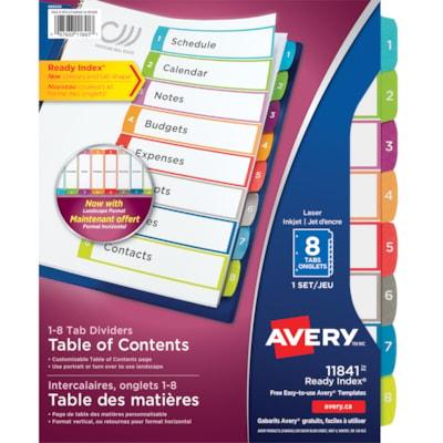 AVERY INDX NUM TOC 8TAB COLOR