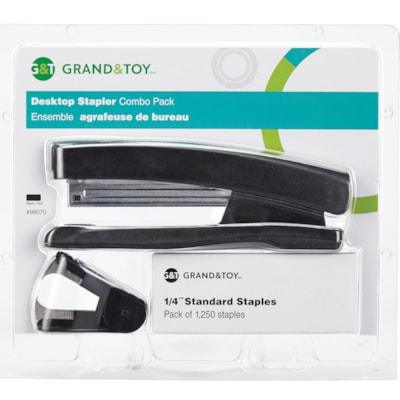 Grand & Toy Desktop Stapler Combo Pack - Staples Upto 20 of 20lb Paper - Holds Upto 210 Staple - Full Strip - Staple Size: 1/4" (6.35 mm) - Black - Plastic, Metal