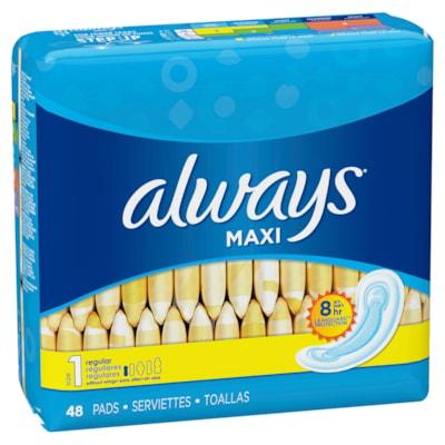 ALWAYS MAXI PADS REGULAR 48/PK