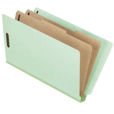 Pendaflex End Tab Classification Folders – Legal Size, 2" Expansion, 2 Dividers, Light Green Pressboard, Tyvek Gusset, Tear/Rip Resistant, 70% Recycled - 1 Each