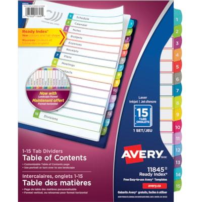 AVERY INDX NUM 15 TAB COLOR