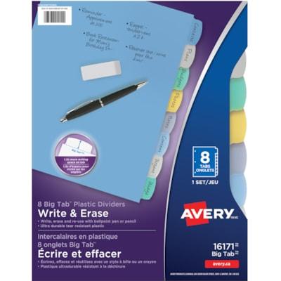 AVERY WRTE-ON PLSTC 8 TAB ASRT