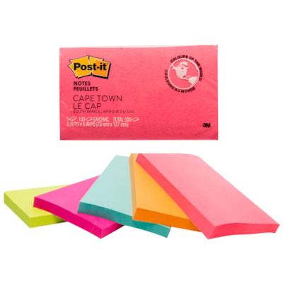 Post-it® Notes Original Notepads - Poptimistic Color Collection - 500 - 3" (76.20 mm) Flag/Note Width x 5" (127 mm) Flag/Note Length - Rectangle - 100 Sheets per Pad - Unruled - "Power Pink, Acid Lime, Vital Orange, Aqua Splash, Guava - 5 / Pack