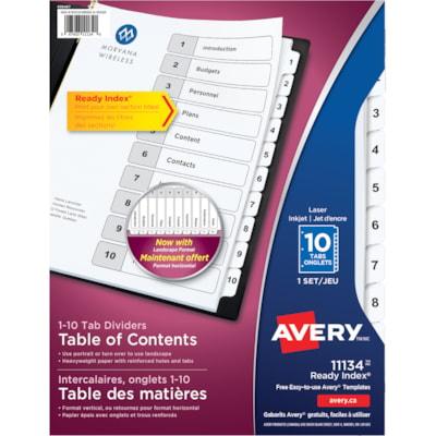 AVERY READY INDEX TABLE OF
