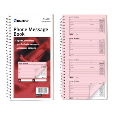 Blueline Telephone Message Book - 100 Sheet(s) - Spiral Bound - 2 Part - Carbonless Copy - 5 3/4" (14.6 cm) x 10 3/4" (27.3 cm) Sheet Size - White Sheet(s) - 1 Each