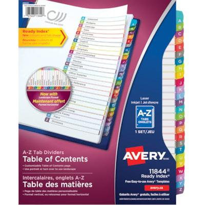 AVERY INDX NUM TOC A-Z COLOR