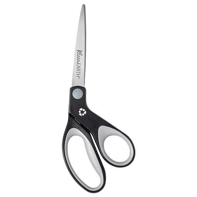 Westcott KleenEarth Stainless-Steel Scissors, Black/Grey Soft Handle, 8" Bent Blade*