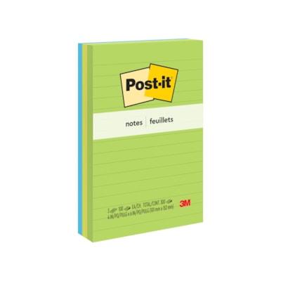 Post-it® Notes Original Lined Notepads - Floral Fantasy Color Collection - 300 - 4" (101.60 mm) Flag/Note Width x 6" (152.40 mm) Flag/Note Length - Rectangle - 100 Sheets per Pad - Ruled - "Limeade, Citron Yellow, Blue, Blue Paradise