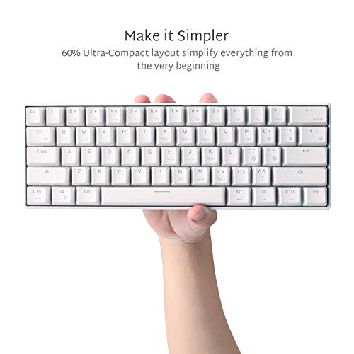 RK ROYAL KLUDGE RK61 Wireless 60% Triple Mode BT5.0/2.4G/USB-C Mechanical Keyboard, 61 Keys Bluetooth Mechanical Keyboard, Compact Gaming Keyboard with Software (Hot Swappable Brown Switch, White)