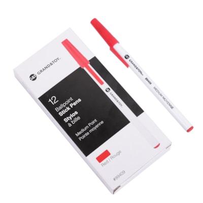 BALLPT PEN RED MED STICK 12/BX