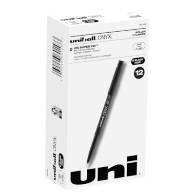 Uniball Onyx Rollerball Pens, Black, Fine 0.7 mm, Box of 12