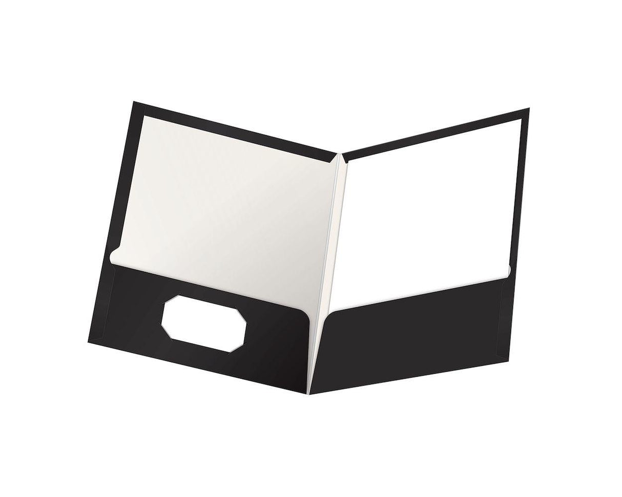 Oxford Letter Pocket Folder 8 1/2" x 11" - 100 Sheet Capacity - 2 Pocket(s) - High-Gloss laminated Cover Stock - Black - 25 / Box