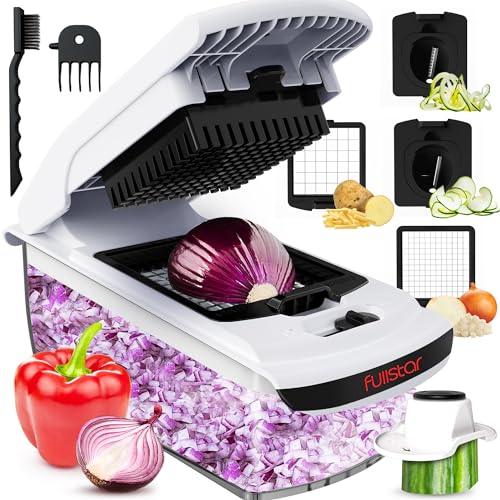 Vegetable Chopper Vegetable Cutter - Food Onion Salad Veggie Chopper with Container - French Fry Potato Dicer Slicer Cutter - Kitchen Tools & Gadgets (4-in-1 White)