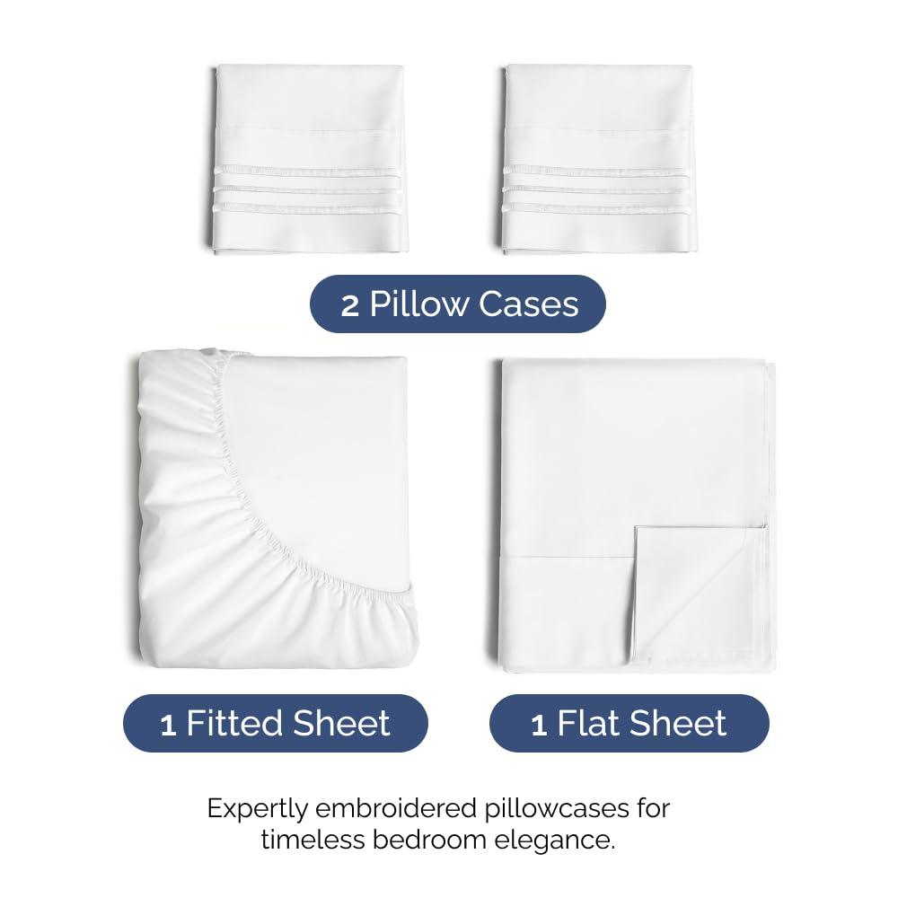 Queen Size 4 Piece Sheet Set - Comfy Breathable & Cooling Sheets - Hotel Luxury Bed Sheets for Women & Men - Deep Pockets, Easy-Fit, Extra Soft & Wrinkle Free Sheets - White Oeko-Tex Bed Sheet Set