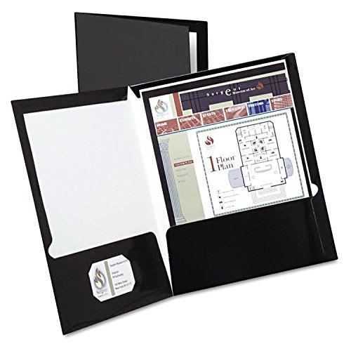 Oxford Pocket Folders, Laminated Twin, High-Gloss Black, Letter Size, 100-Sheet Capacity, 25-Pack