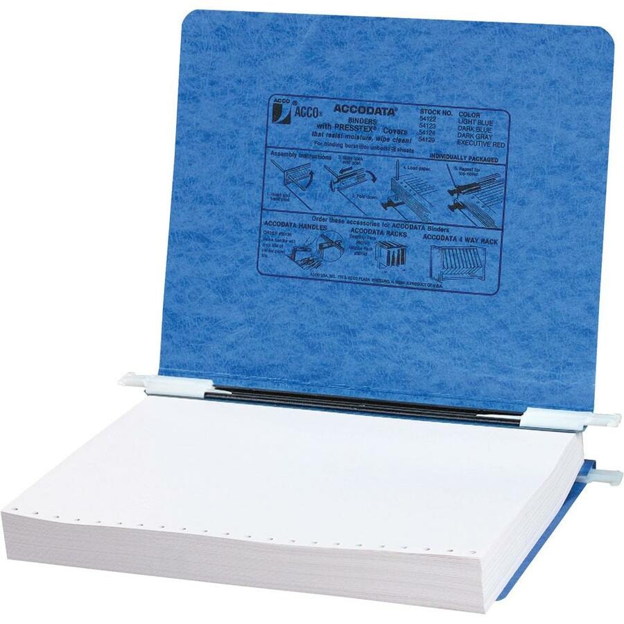 ACCO PRESSTEX® Covers with Hooks - 6" (152.40 mm) Binder Capacity - 8 1/2" (215.90 mm) x 14 7/8" (377.83 mm) Sheet Size - Light Blue - Recycled - Retractable Filing Hooks, Hanging System, Moisture Resistant, Water Resistant - 1 Each