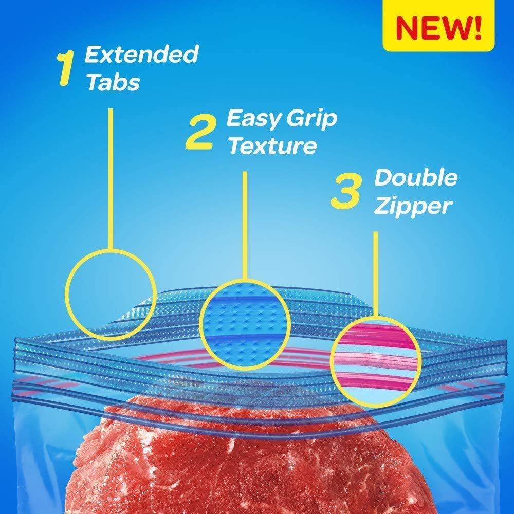 Ziploc Extra Large Food Storage Freezer Bags with Double Zipper Seal and Easy Open Tabs, 30 Count