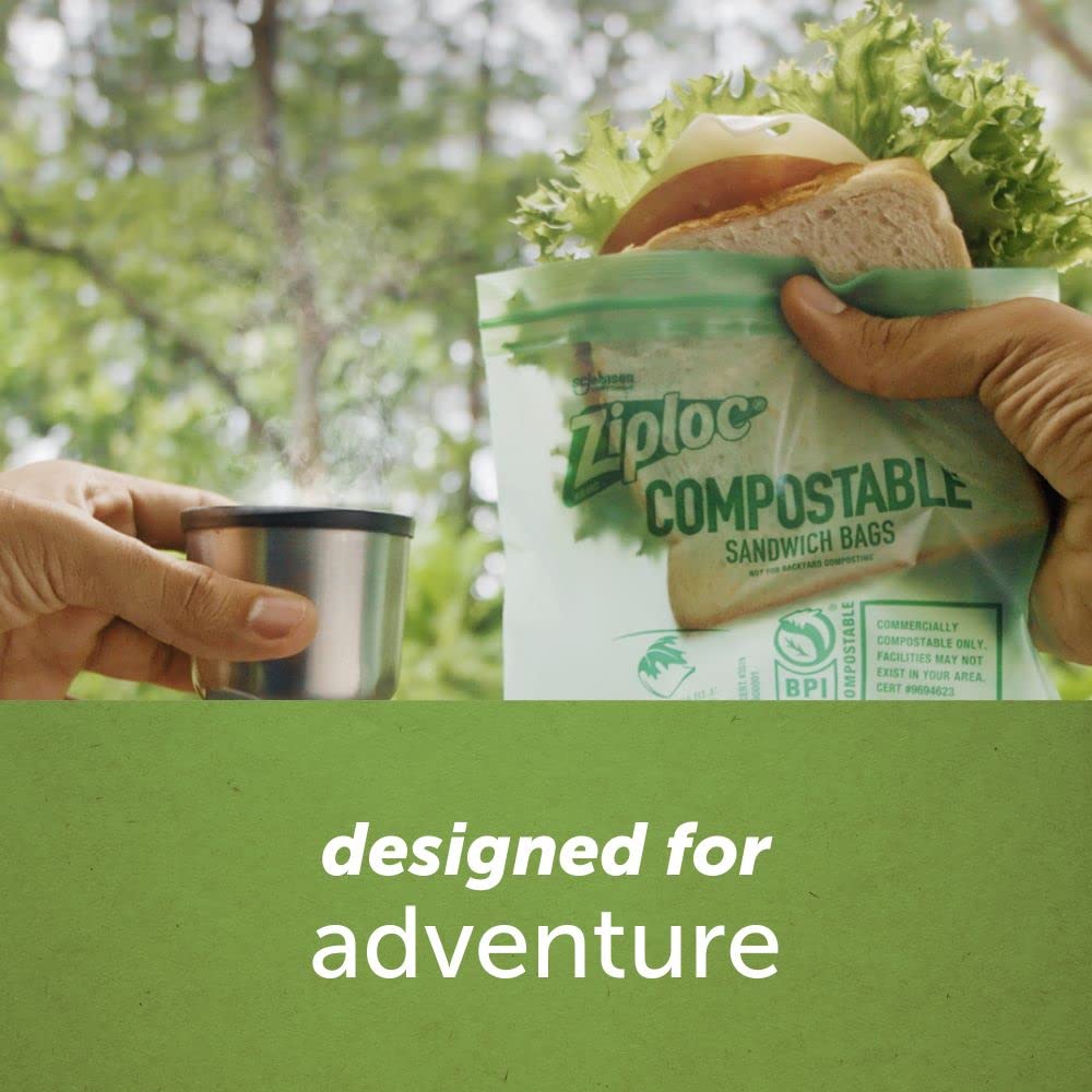 Ziploc Compostable Snack and Sandwich Bags for On-the-Go Freshness, 20 Count