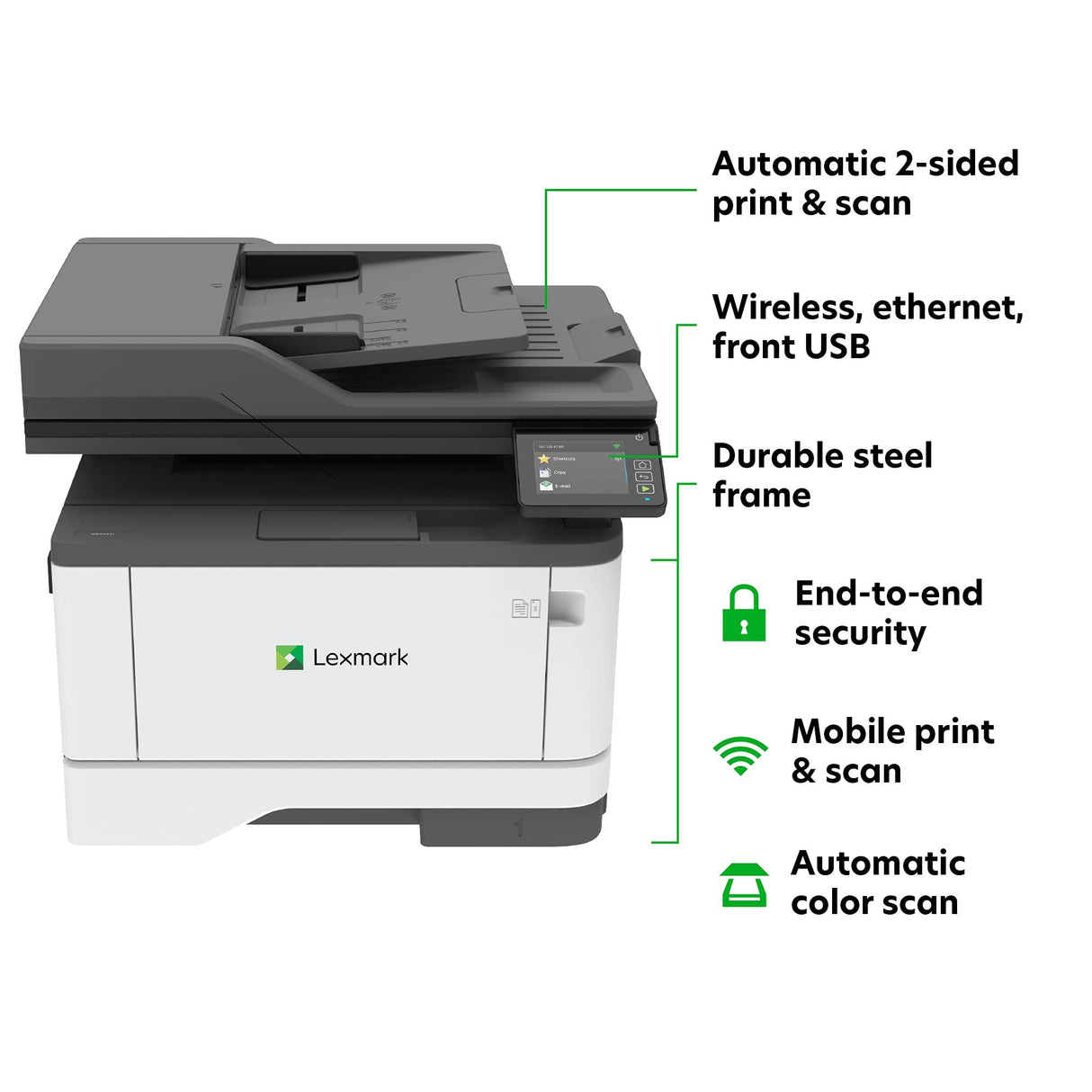 Lexmark MX431adw Laser Monochrome MFP Printer with Touchscreen, Copier Scanner Printer, Automatic Two-Sided Scanning, Wireless, Analog fax (29S0500)