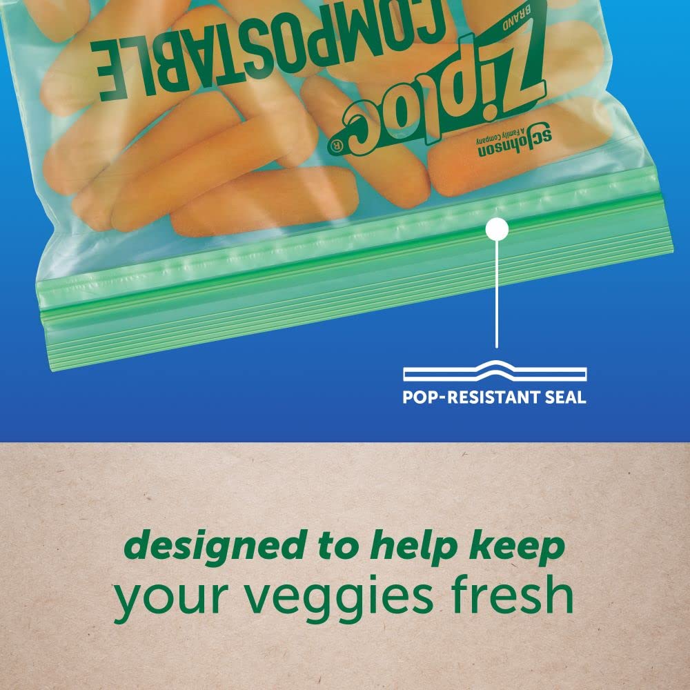 Ziploc Compostable Snack and Sandwich Bags for On-the-Go Freshness, 20 Count