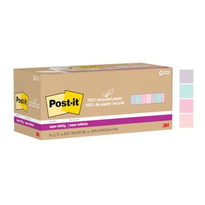 Post-it® Super Sticky Adhesive Note - 3" (76.20 mm) Flag/Note Width x 3" (76.20 mm) Flag/Note Length - Square - 70 Sheets per Pad - "Assorted Wanderlust Pastel - Repositionable - Recycled - 24 / Pack