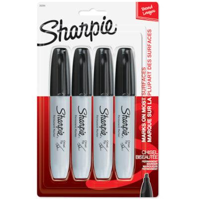 Sharpie Chisel Tip Permanent Marker - 5.3 mm (0.21") Chisel Marker Point - Black Ink - Alcohol Based - 4 / Pack