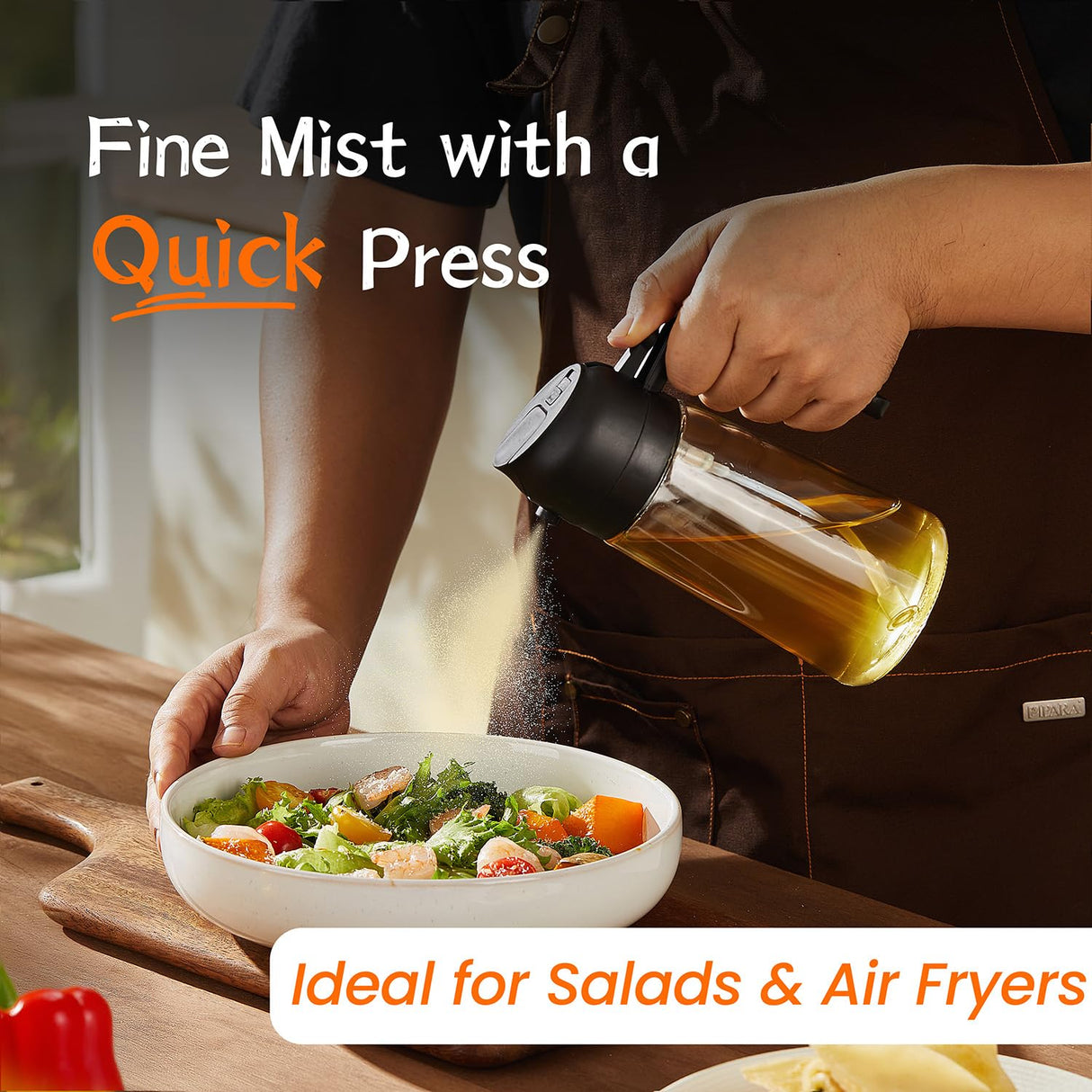 TrendPlain 470ml Olive Oil Spray Bottle for Kitchen Gadgets - 2 in 1 Olive Oil Dispenser Bottle and Air Fryer Accessories for Cooking, Salad and BBQ - Black
