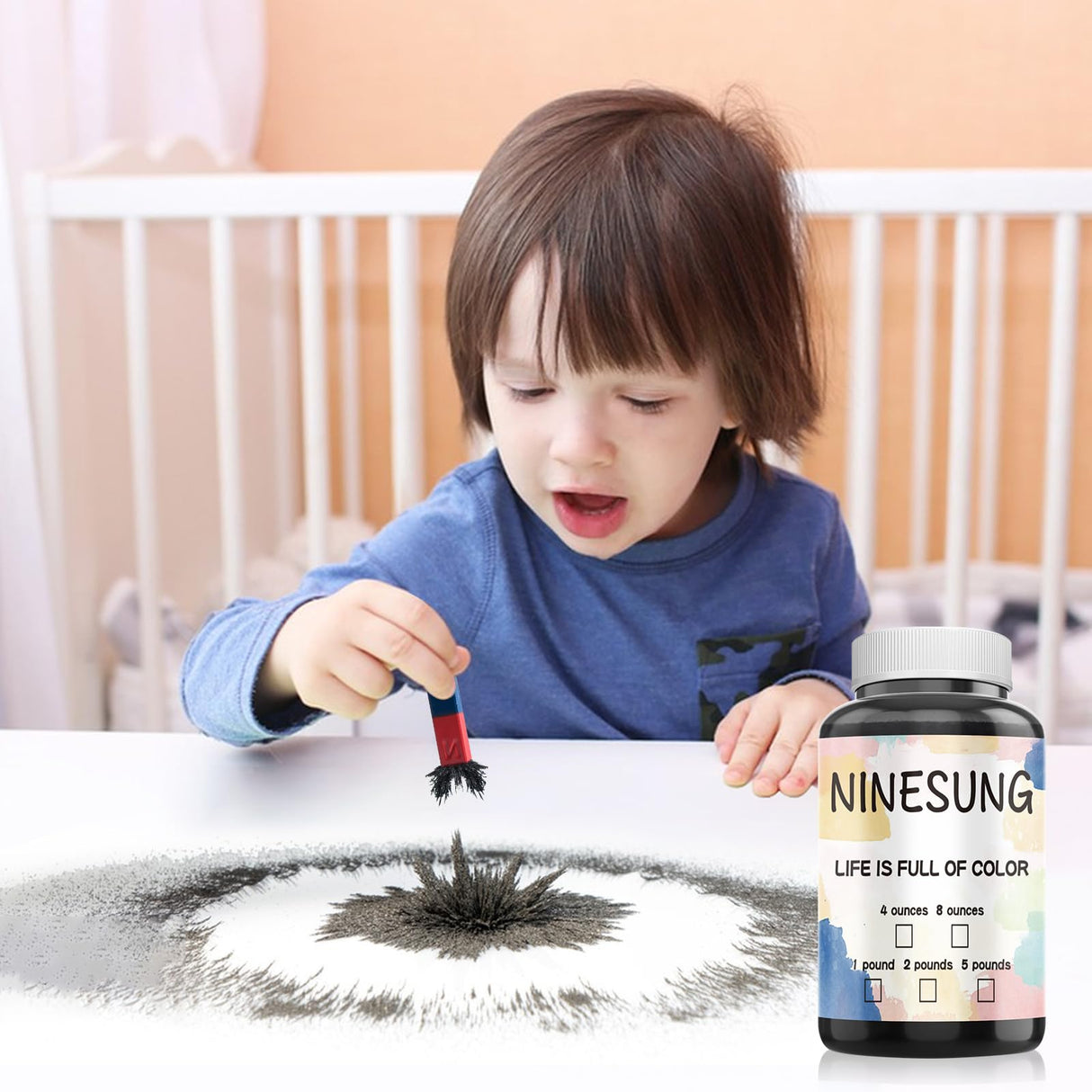 Magnetic Sand, 1 Pound Iron Filings, Iron Powder Filings Magnetic Power for Magnet Education and School Experiments Learning, Iron Oxide Powder Shavings for Science