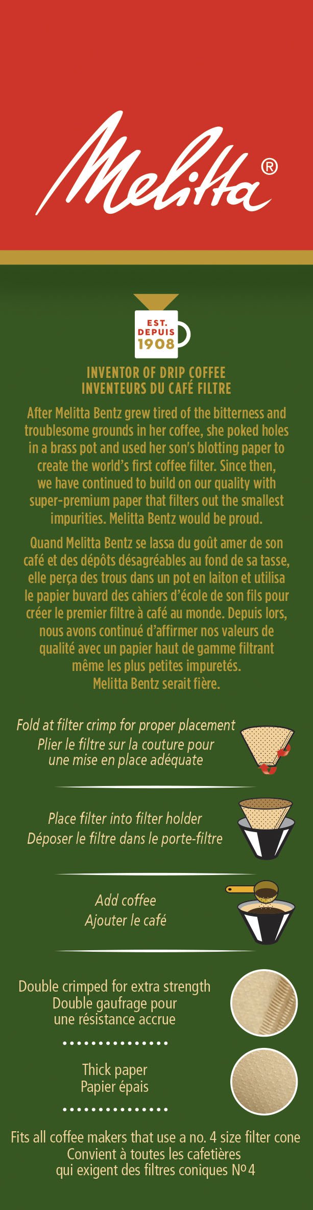 Melitta 625000 Bamboo Super Premium Coffee Filters, Green - 80 Count