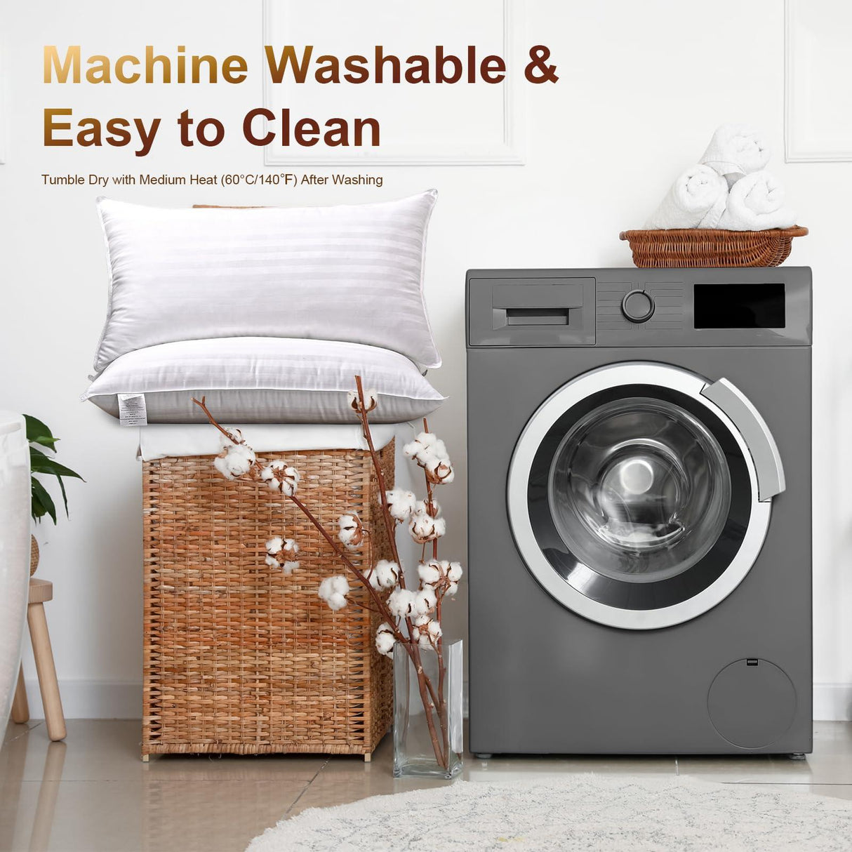 SHERWOOD Pillows Queen Size 2 Pack Hotel Pillow with Cotton Cover and Down Alternative Fiber Fill Bed Pillow for Sleeping (White, Queen 20x28 inch)