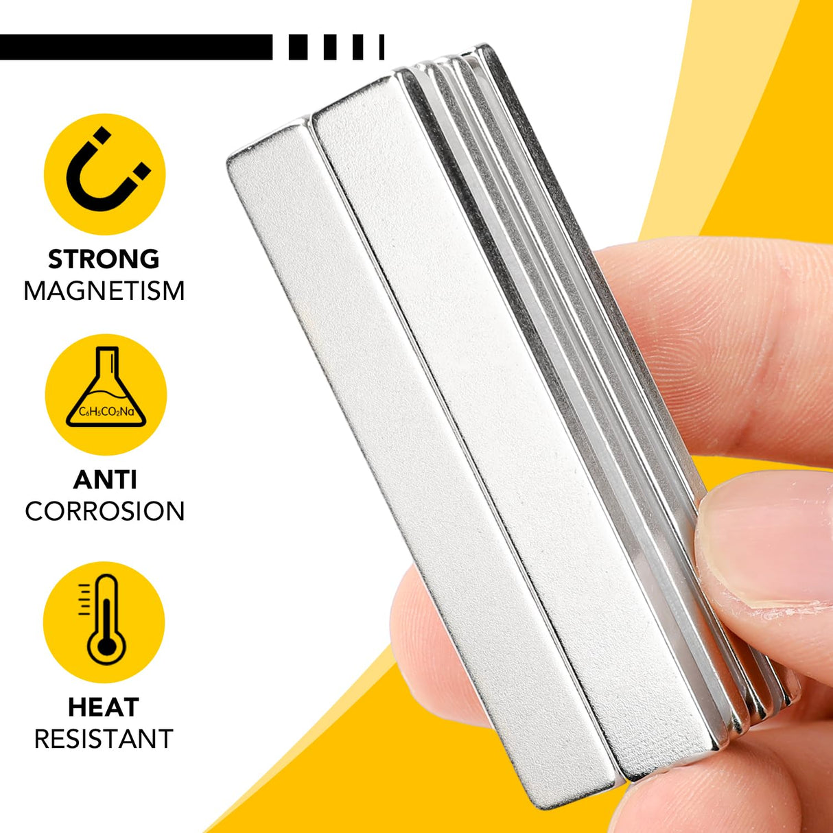 DIYMAG Strong Neodymium Bar Magnets, Rare Earth Magnets with Double-Sided Adhesive, Heavy Duty Magnet Perfect for Kitchen, DIY, Fridge, Garage, Science, Craft, Office-60x10x3mm, 4 Packs