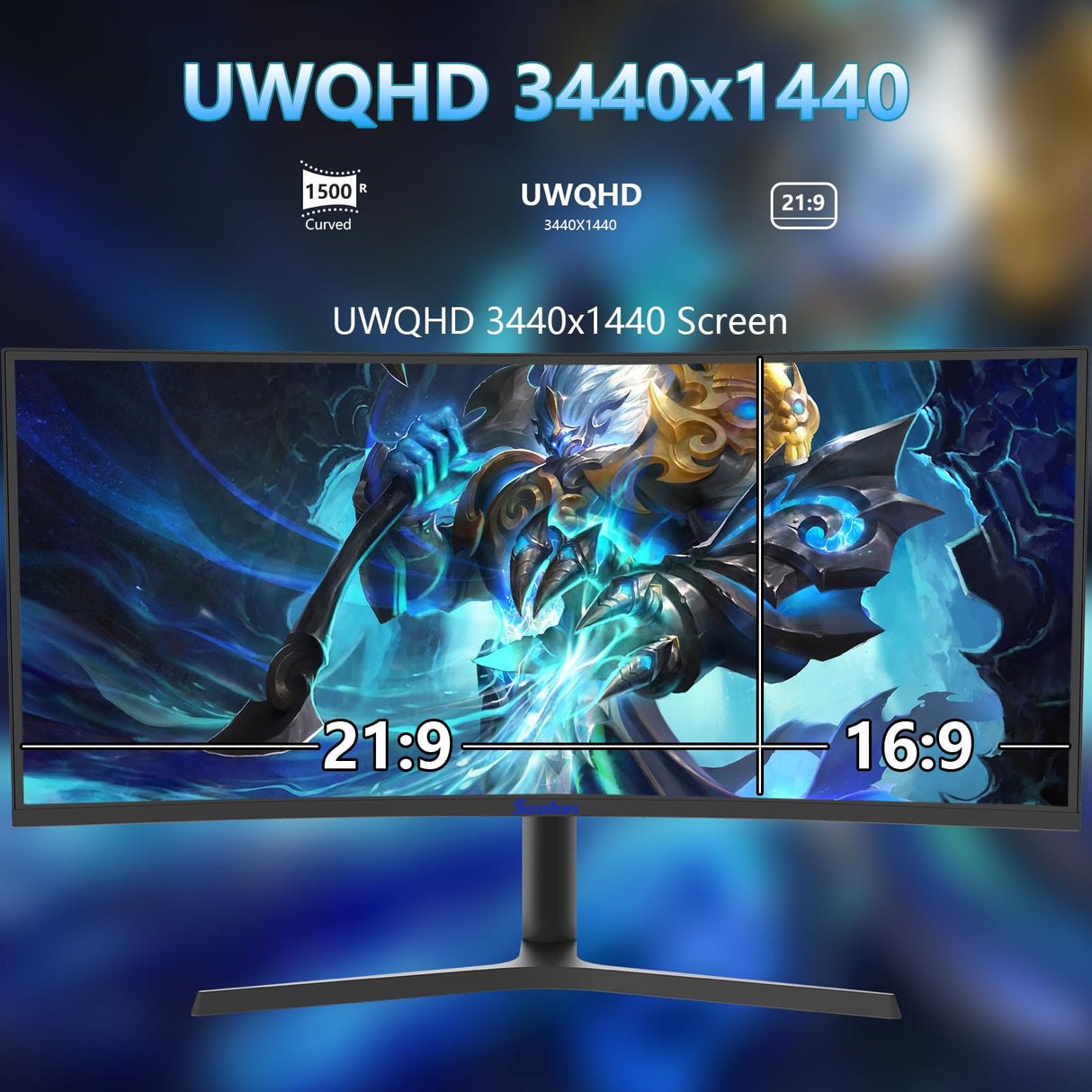 Sealan 34 inch Curved Ultrawide Computer Gaming Monitor 165Hz,UWQHD 3440x1440,1500R -PIP,1ms (MPRT),HDR, 300nits, sRGB99%,FreeSync,HDMI2.0(TMDS) x2,DP1.4 x2,Eye Care,VESA,Support Lifting Base