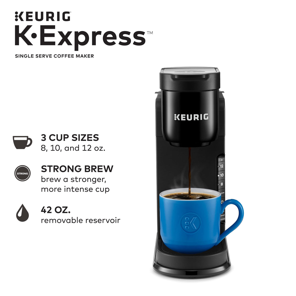 Keurig K-Express Single Serve K-Cup Pod Coffee Maker, Black, With A Removable Reservoir And Strong Button Function