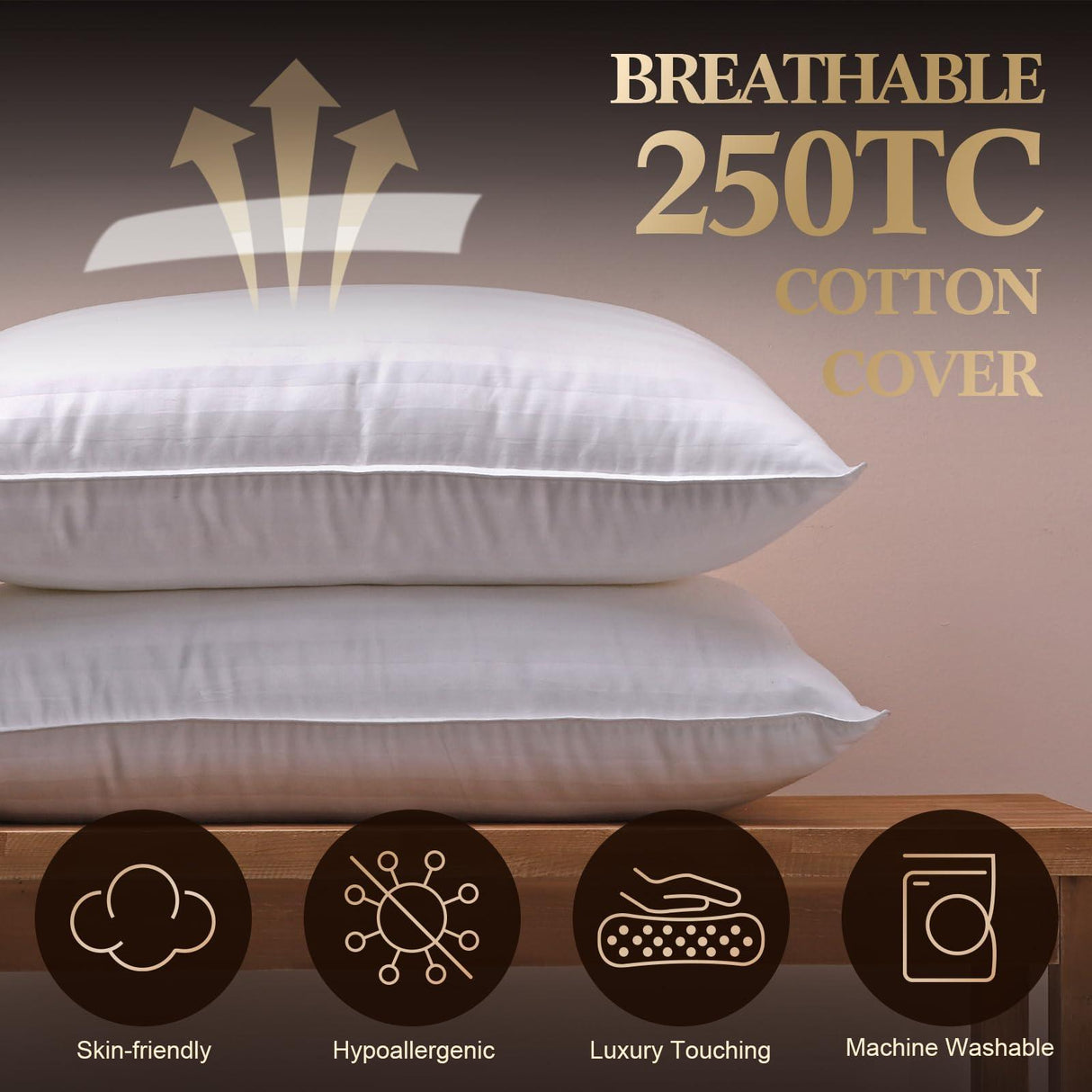 SHERWOOD Pillows Queen Size 2 Pack Hotel Pillow with Cotton Cover and Down Alternative Fiber Fill Bed Pillow for Sleeping (White, Queen 20x28 inch)