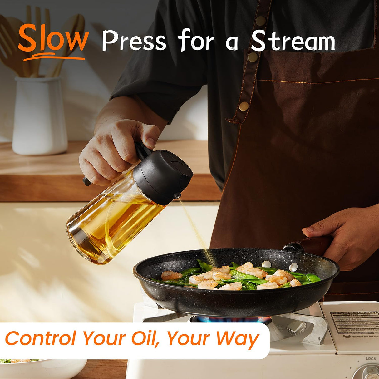TrendPlain 470ml Olive Oil Spray Bottle for Kitchen Gadgets - 2 in 1 Olive Oil Dispenser Bottle and Air Fryer Accessories for Cooking, Salad and BBQ - Black