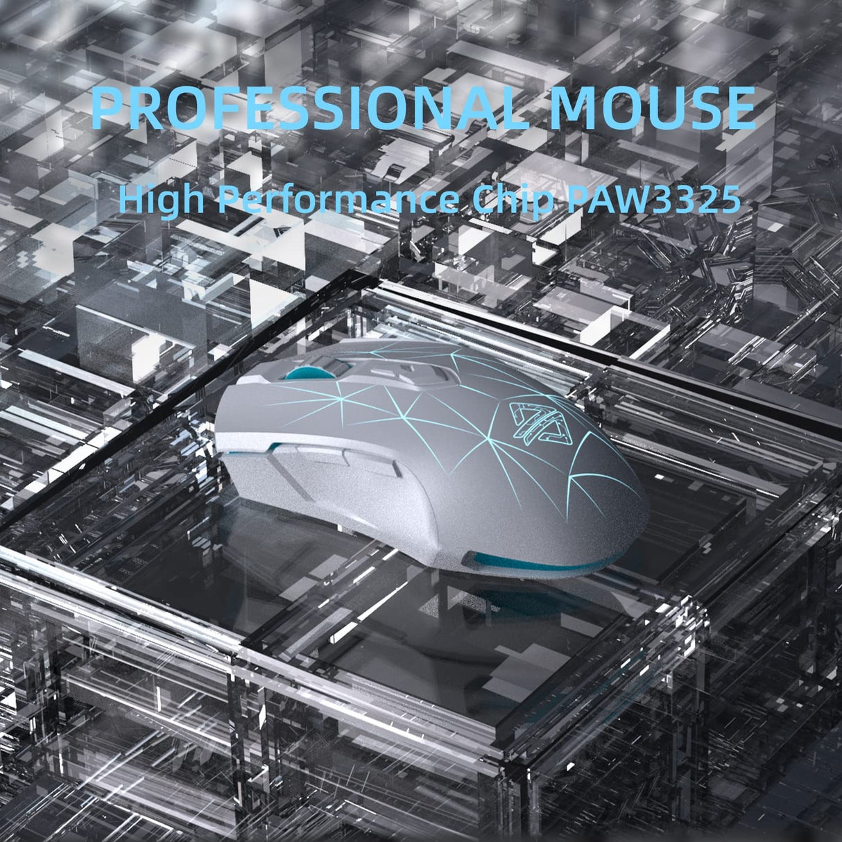 AJ52PRO Watcher 2.4G Wireless/Bluetooth 5.0/ Wired Gaming Mouse, 10000 DPI, Programmable 7 Buttons, Ergonomic LED Backlit USB Gamer Mice Computer Laptop PC, for Windows Mac Linux OS, Star White