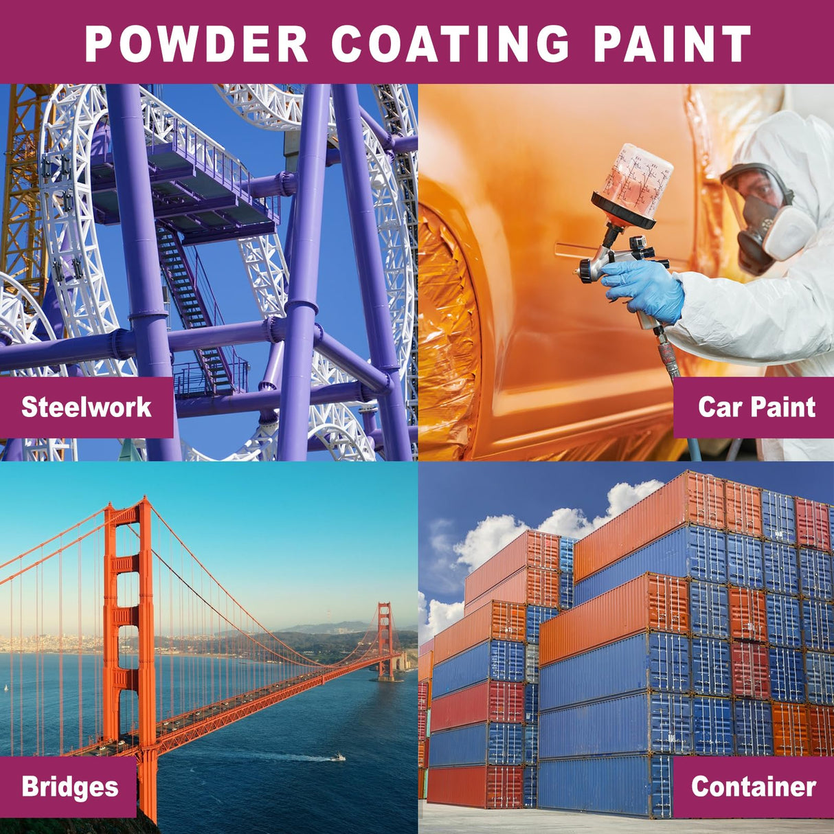 Ninesung Powder Coating Powder | Powder Coat Perfect for Metal Surfaces | Car Paint | Building Materials | Powder Paint for Steel Structures, Factories, Buildings, Playgrounds, Gardens (Orange, 16 oz)