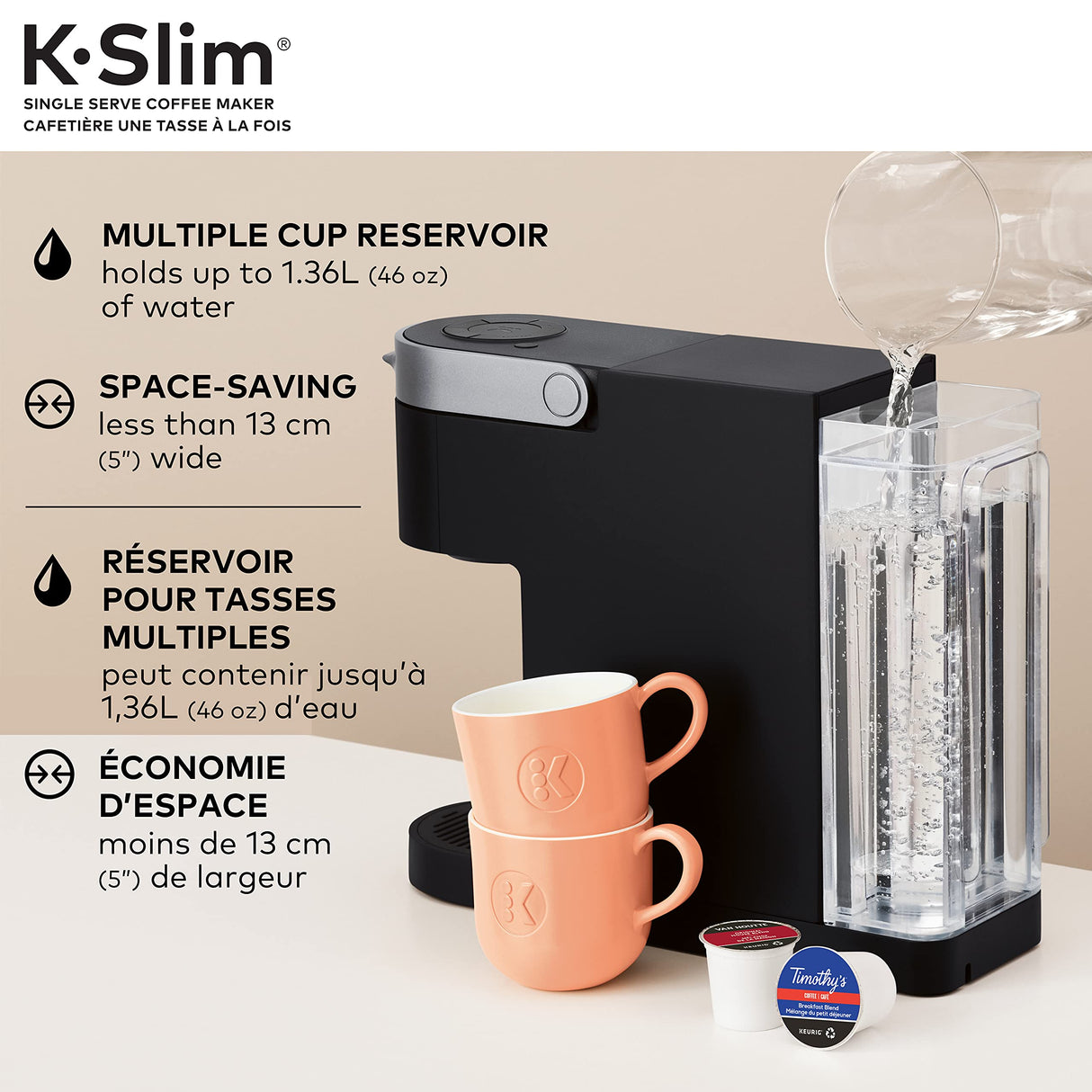 Keurig K-Slim Single Serve K-Cup Pod Coffee Maker, Featuring Simple Push Button Controls And MultiStream Technology, Black