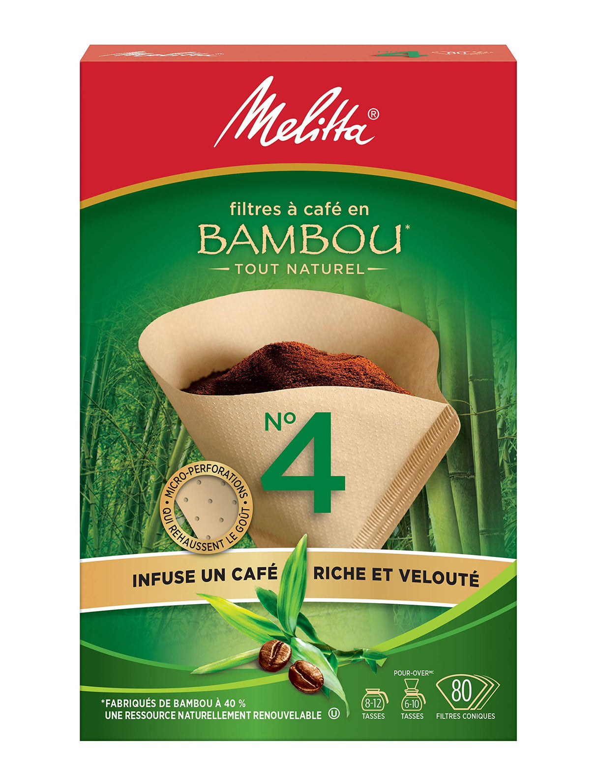 Melitta 625000 Bamboo Super Premium Coffee Filters, Green - 80 Count