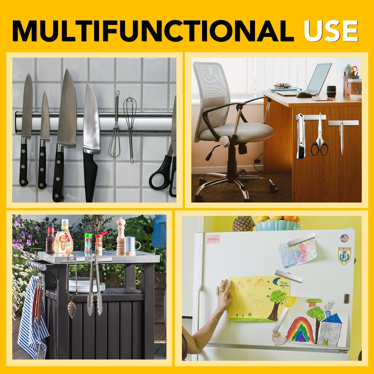 DIYMAG Strong Neodymium Bar Magnets, Rare Earth Magnets with Double-Sided Adhesive, Heavy Duty Magnet Perfect for Kitchen, DIY, Fridge, Garage, Science, Craft, Office-60x10x3mm, 4 Packs