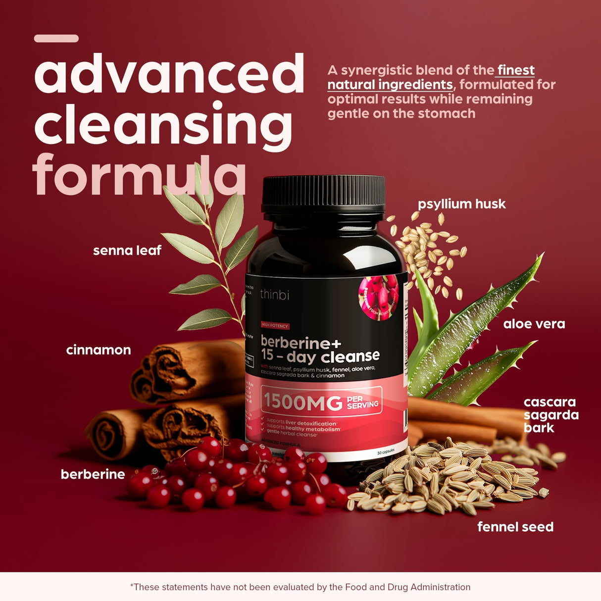 GLP-1 Colon Cleanse Berberine Supplement 1500mg - 15-Day Advanced Detox for Men & Women - Extra Strength w/Senna Leaf, Fast-Acting Natural for Constipation, Gut Health & Bloating Relief - THINBI