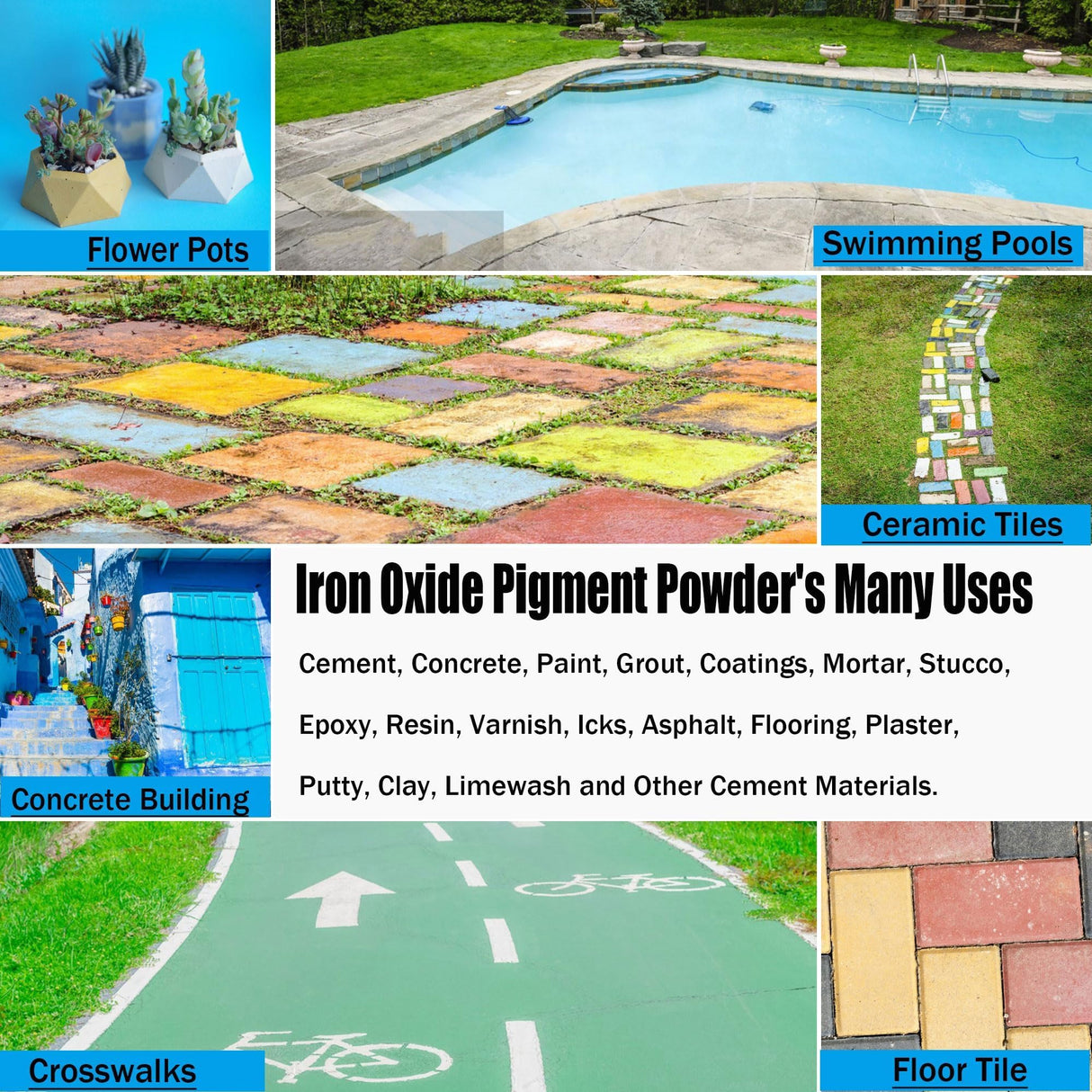 Ninesung 5 Beautiful Contact Cement Color Pigment, Iron Oxide Powder - Pigment Powder for Concrete Dye, Cement, Artistic, Painting, Clay, Lime, Plaster, Paint (5 Colors)