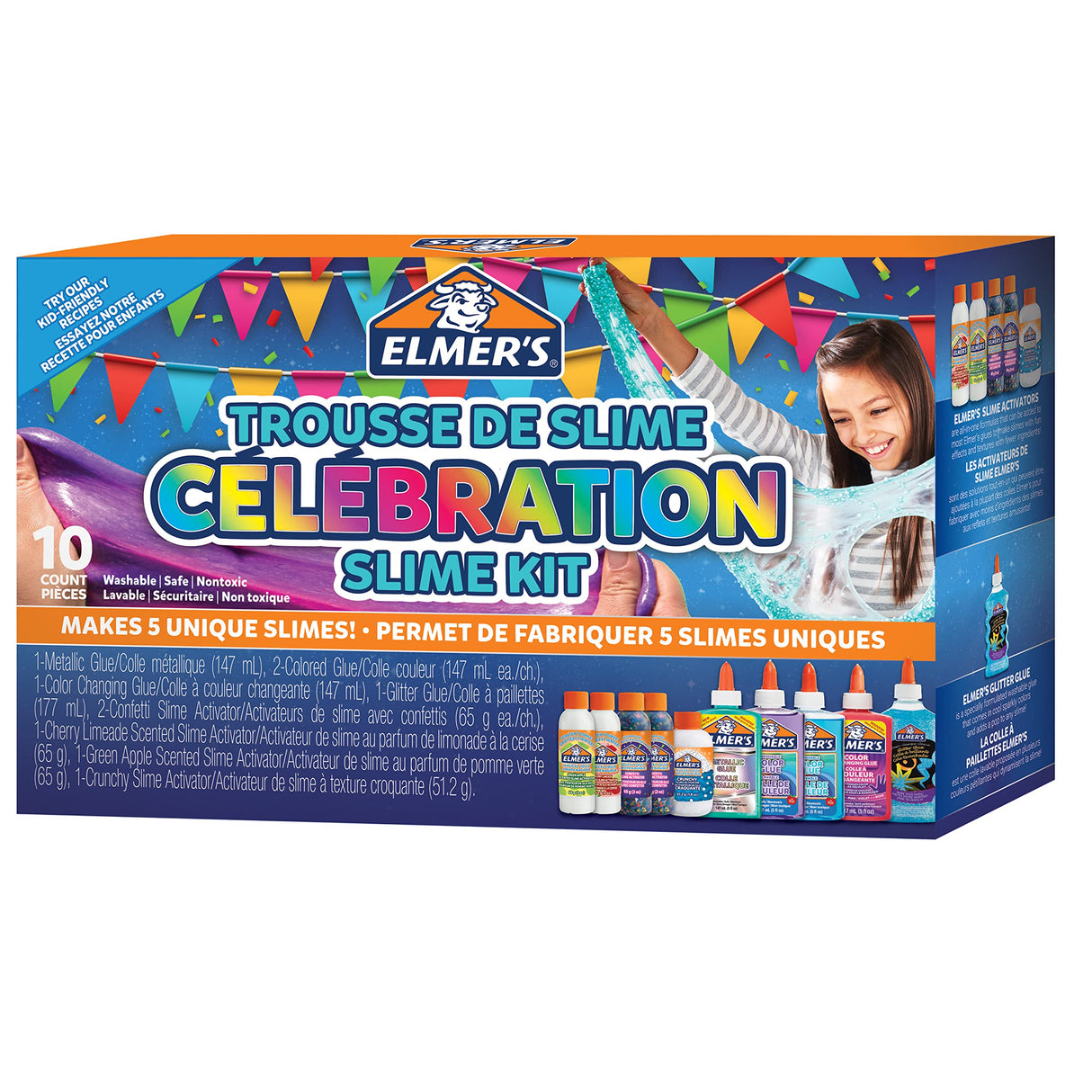 Elmer’s Celebration Slime Kit, Slime Supplies Include Assorted Magical Liquid Slime Activators and Assorted Liquid Glues, 10 Count