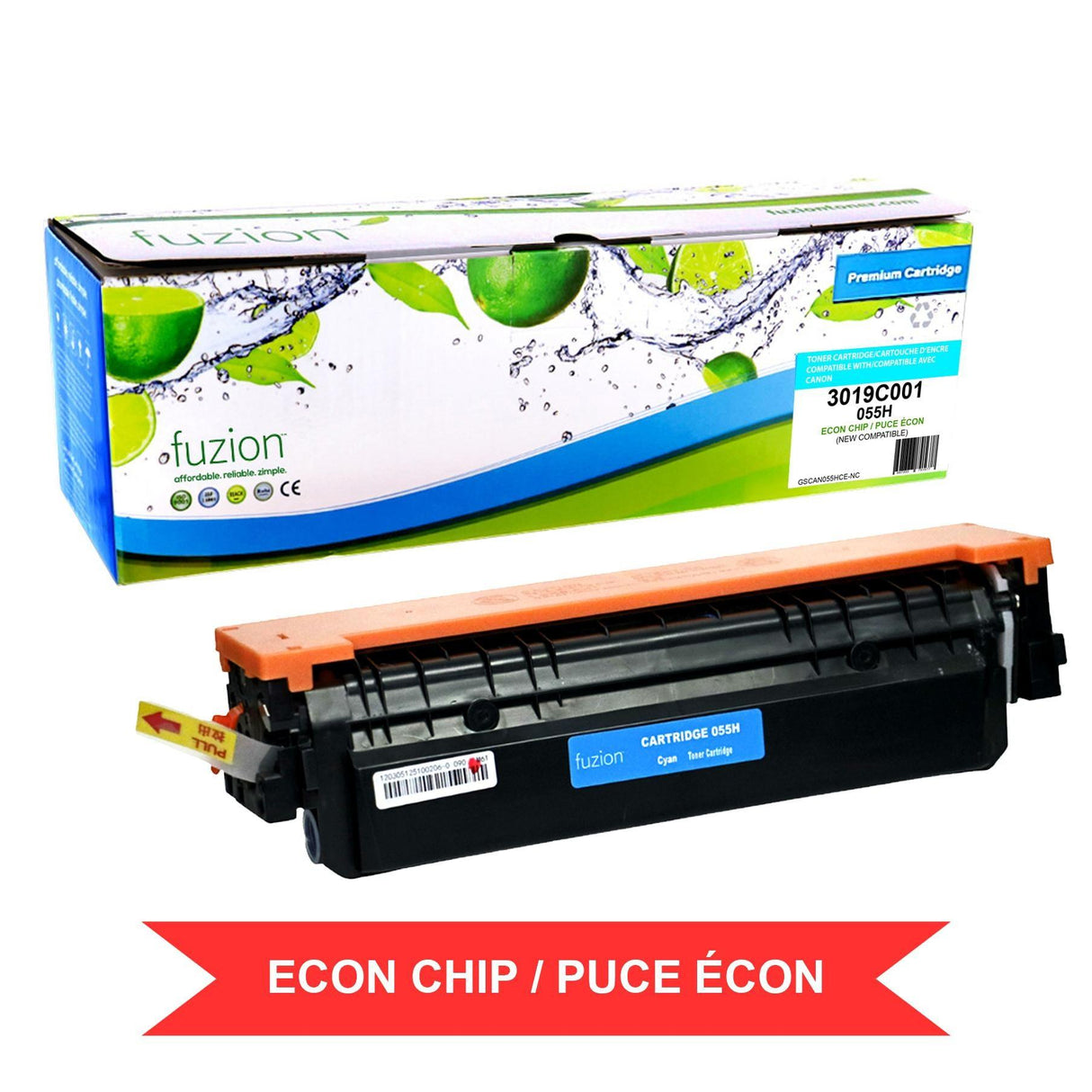 Fuzion New Compatible Toner for Canon 3019C001 (055H) HY w/ ECON chip - Cyan