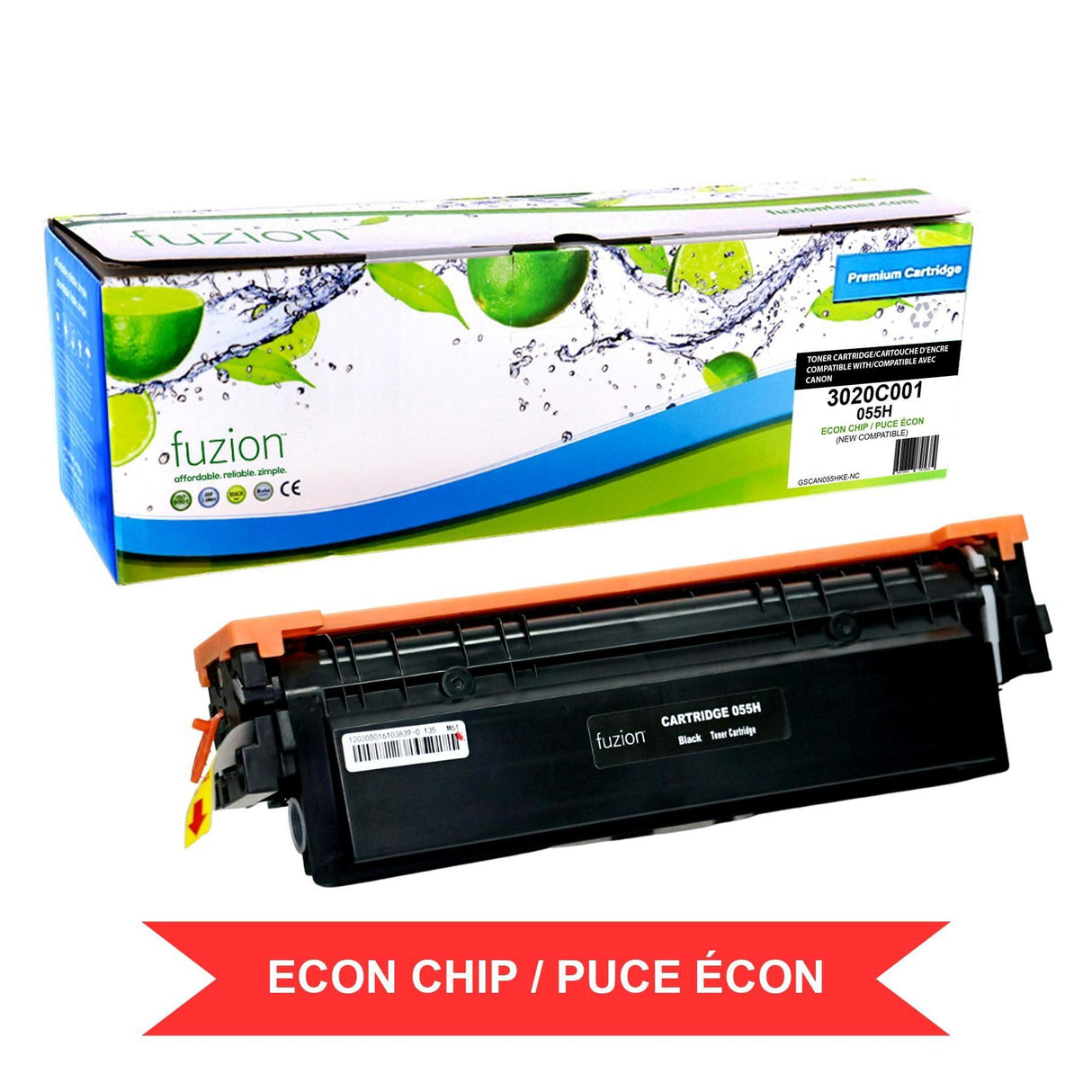 Fuzion New Compatible Toner for Canon 3020C001 (055H) HY w/ ECON Chip - Black