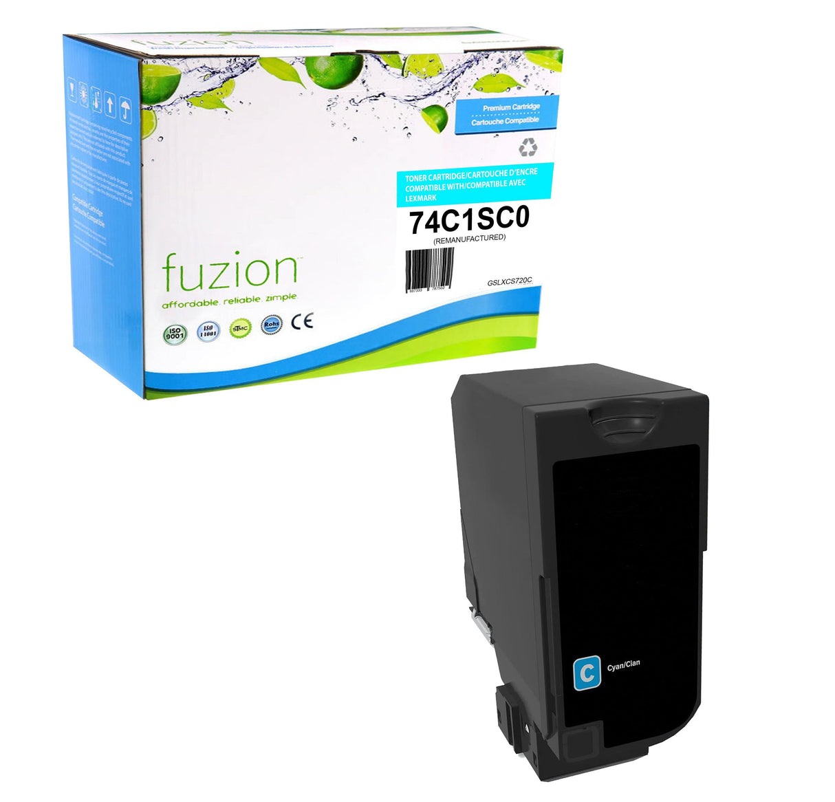 Fuzion Remanufactured Toner for Lexmark 74C1SC0 - Cyan