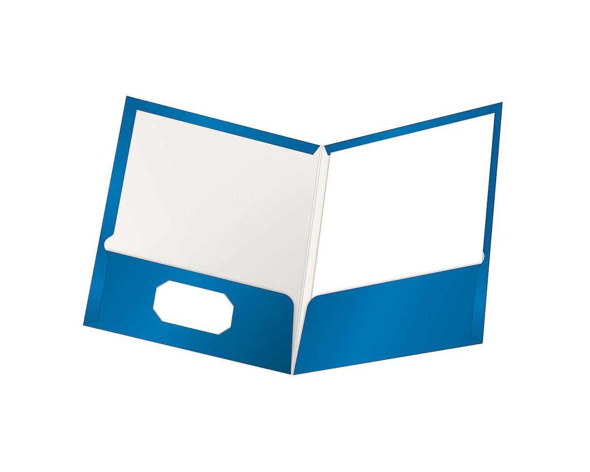 Oxford Letter Pocket Folder 8 1/2" x 11" - 100 Sheet Capacity - 2 Pocket(s) - High-Gloss laminated Cover Stock - Blue - 25 / Box